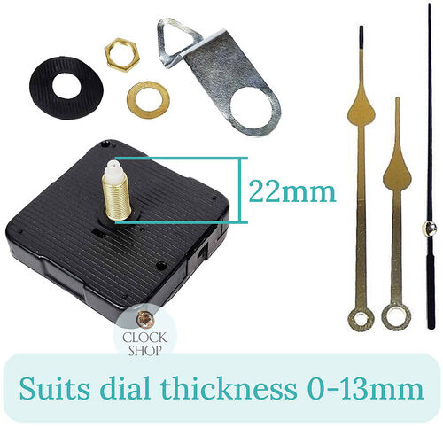 Press Fit Sweep Clock Movement Kit- Gold Spade & Black Seconds Hands (22mm Shaft) | Fits 3.5mm & 5.5mm Hand Holes image