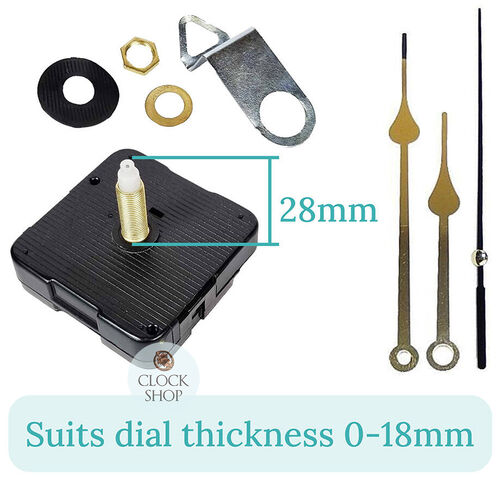 Press Fit Sweep Clock Movement Kit- Gold Spade & Black Seconds Hands (28mm Shaft) | Fits 3.5mm & 5.5mm Hand Holes image