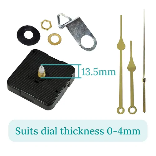Press Fit Sweep Clock Movement Kit- Gold Spade & Gold Seconds Hands (13.5mm Shaft) | Fits 3.5mm & 5.5mm Hand Holes image